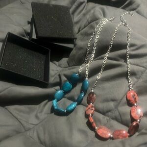 Two new ladies necklaces, inbox, one maroon beads one blue beads